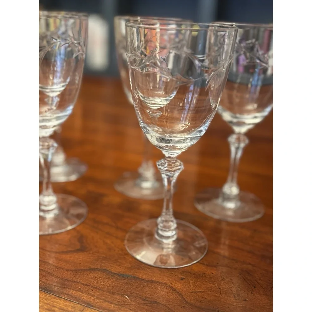 Set of 5‎ Courtship Water Goblets Polished, Cut by Tiffin-Franciscan Blown Glass